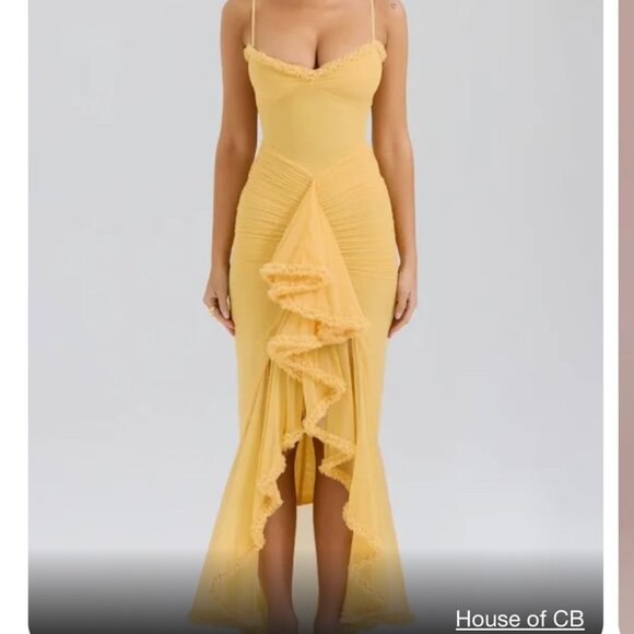 XS - House of CB London Yellow Ruffle Front Gown - Picture 4 of 5